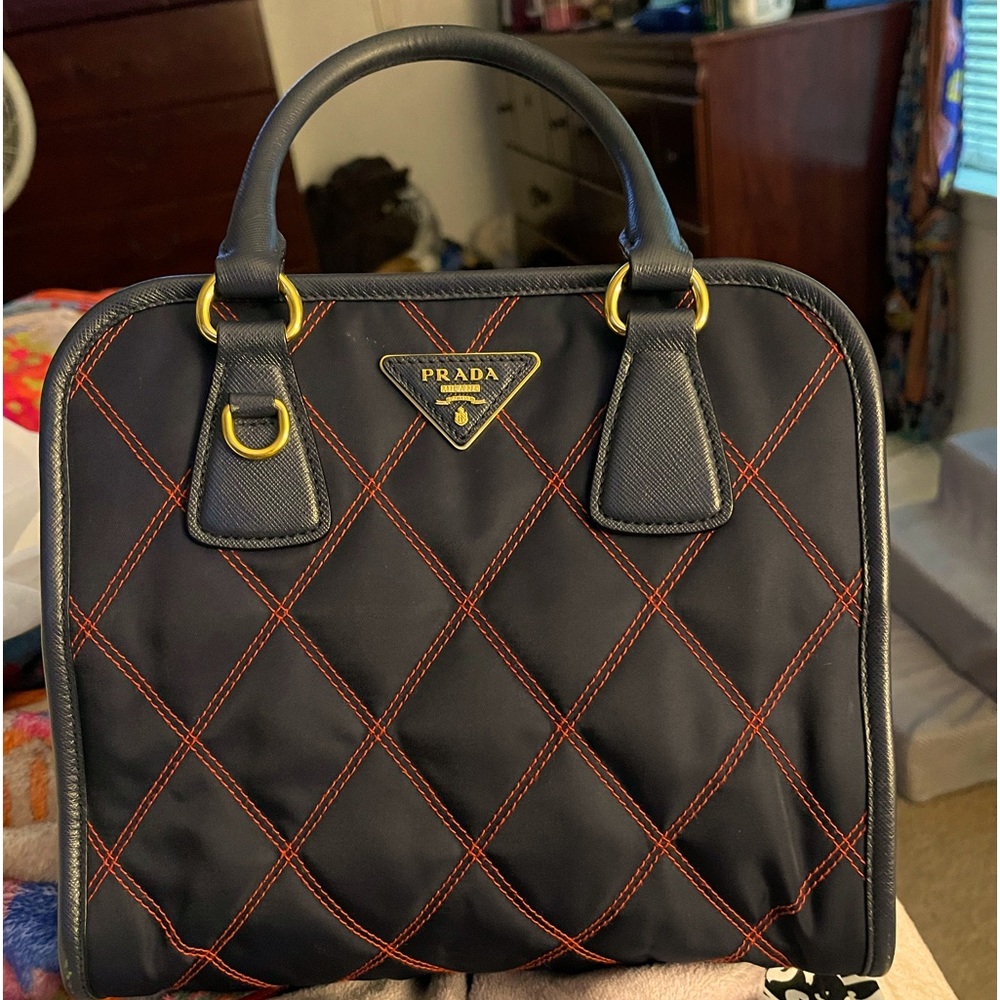 Prada saffiano Trimmed Tessuto Impunturato Tote